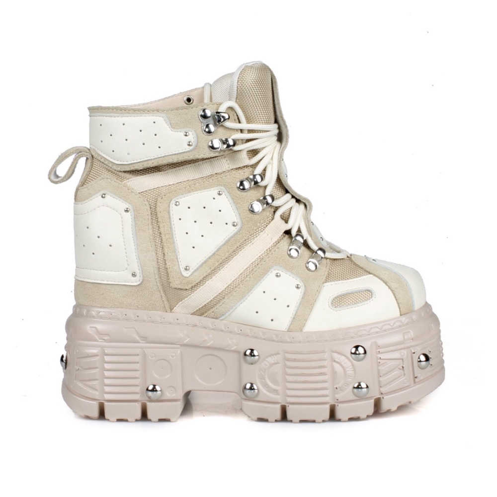 Anthony Wang Platform Combat Sneaker Bootss in Beige